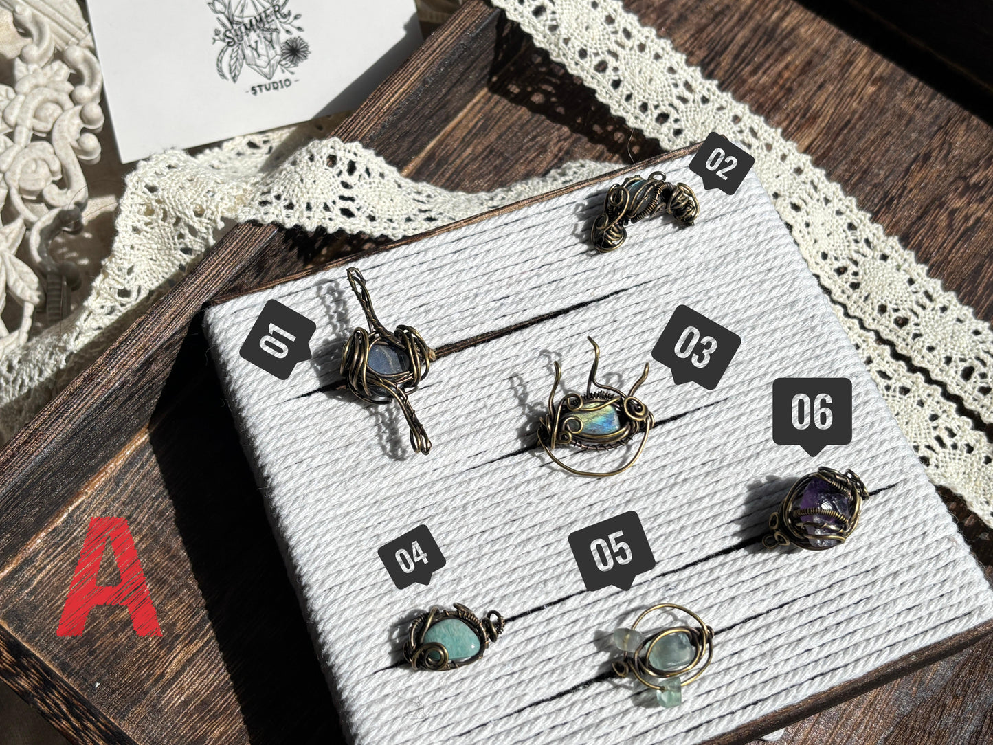 Crystal Rings - Brass Wire Wrapped