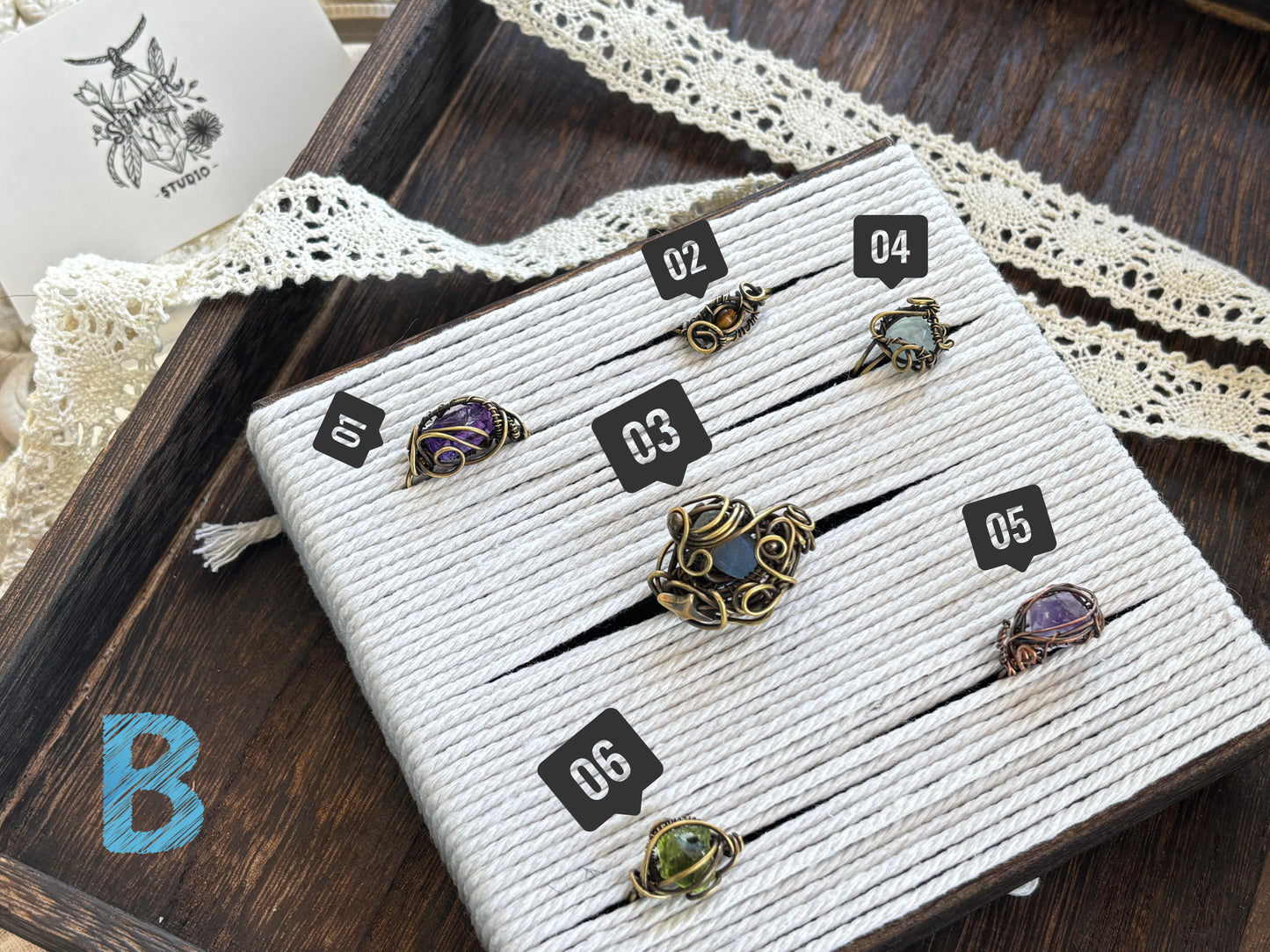 Crystal Rings - Brass Wire Wrapped