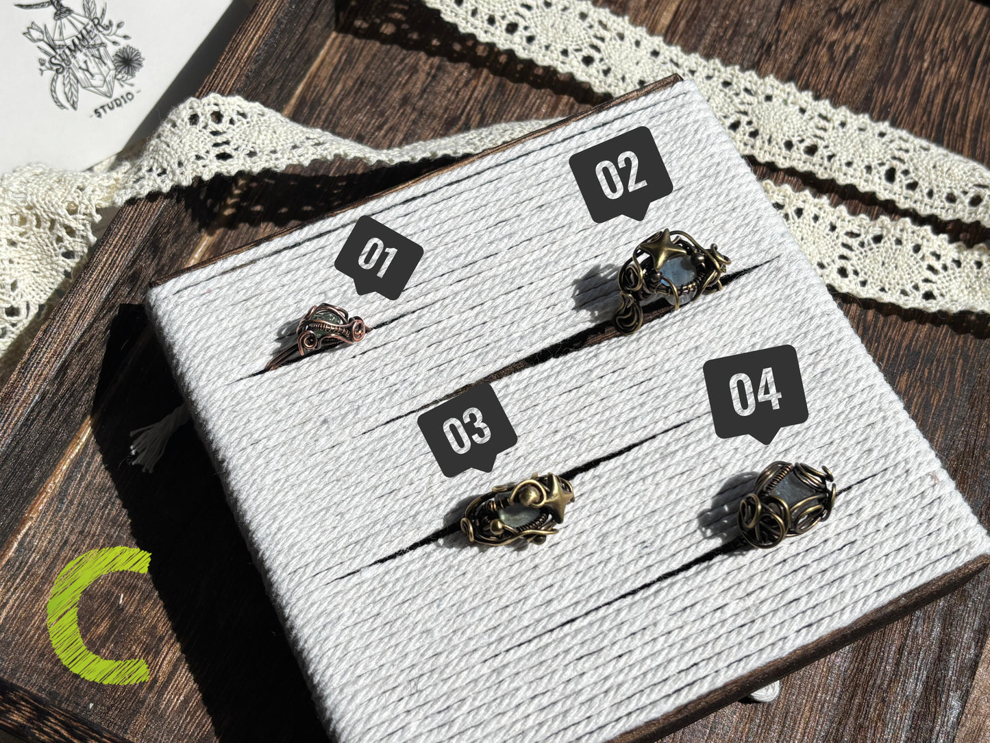 Crystal Rings - Brass Wire Wrapped