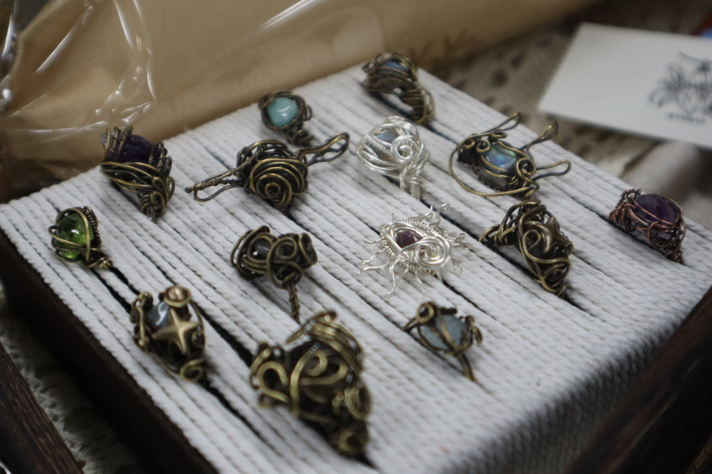 Crystal Rings - Brass Wire Wrapped